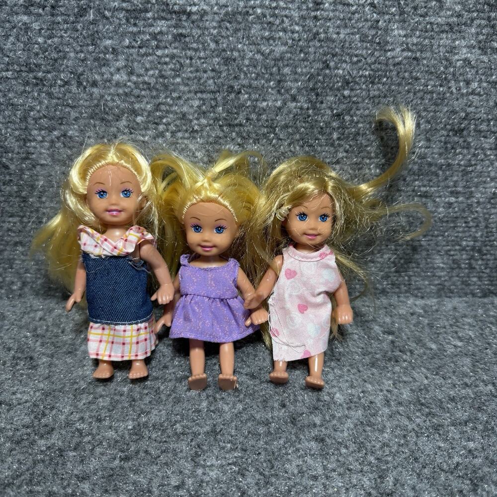 Kid Galaxy Dolls Lot Of (3) With Clothes 4.5” Tall Moveable Arms & Legs